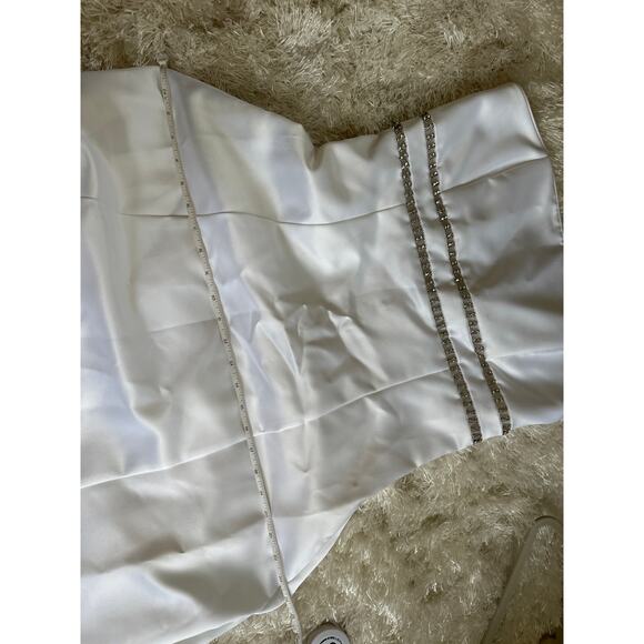 Jessica McClintock White Satin Strapless Rhinestone A-Line Midi Bridal Dress 10 - Picture 8 of 8